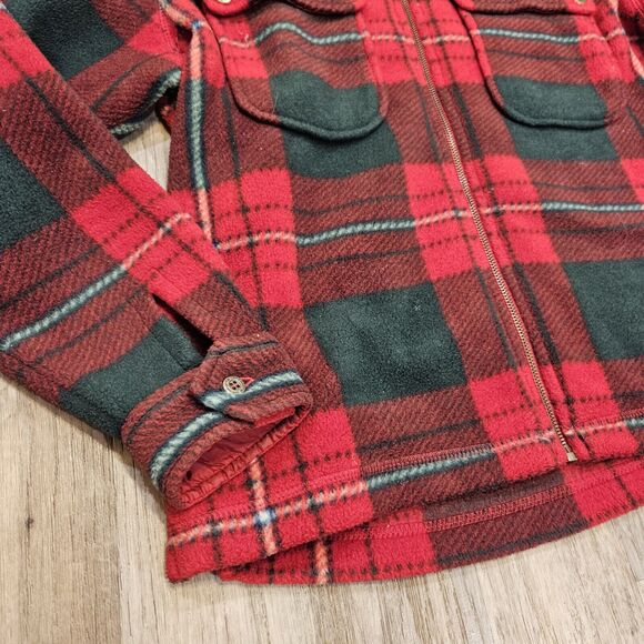 Vtg Liz Claiborne Fleece Shacket Womens M Plaid Jacket Cabincore Cottage Red Grn - Picture 4 of 8